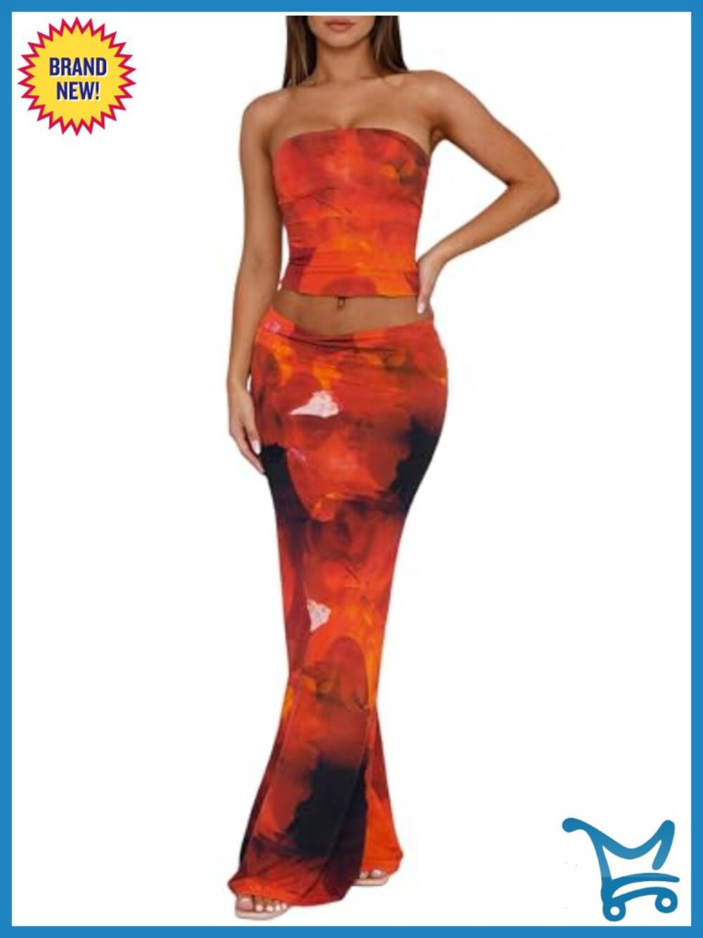 Two Piece Skirt Set Strapless Tube Top Bodycon Maxi Summer Vacation Y2K